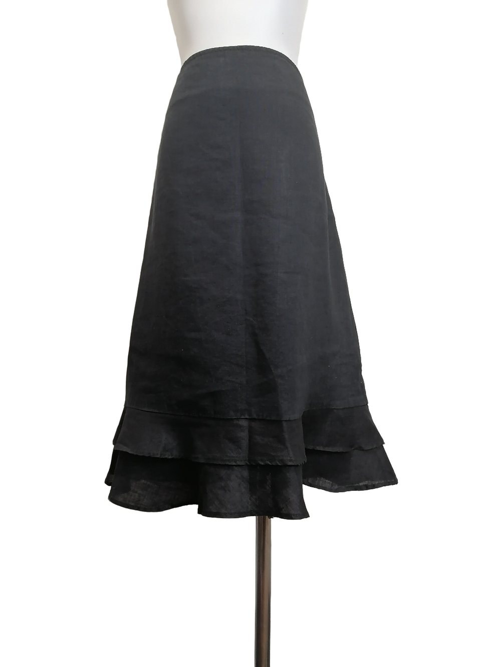 🖤 H&M,Black 100% Ramie Tiered Ruffle Midi Skirt